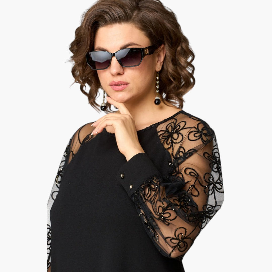 Robe midi femme avec manches en dentelle