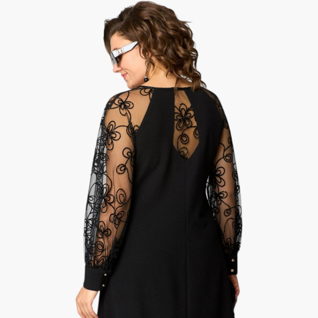Robe midi femme avec manches en dentelle