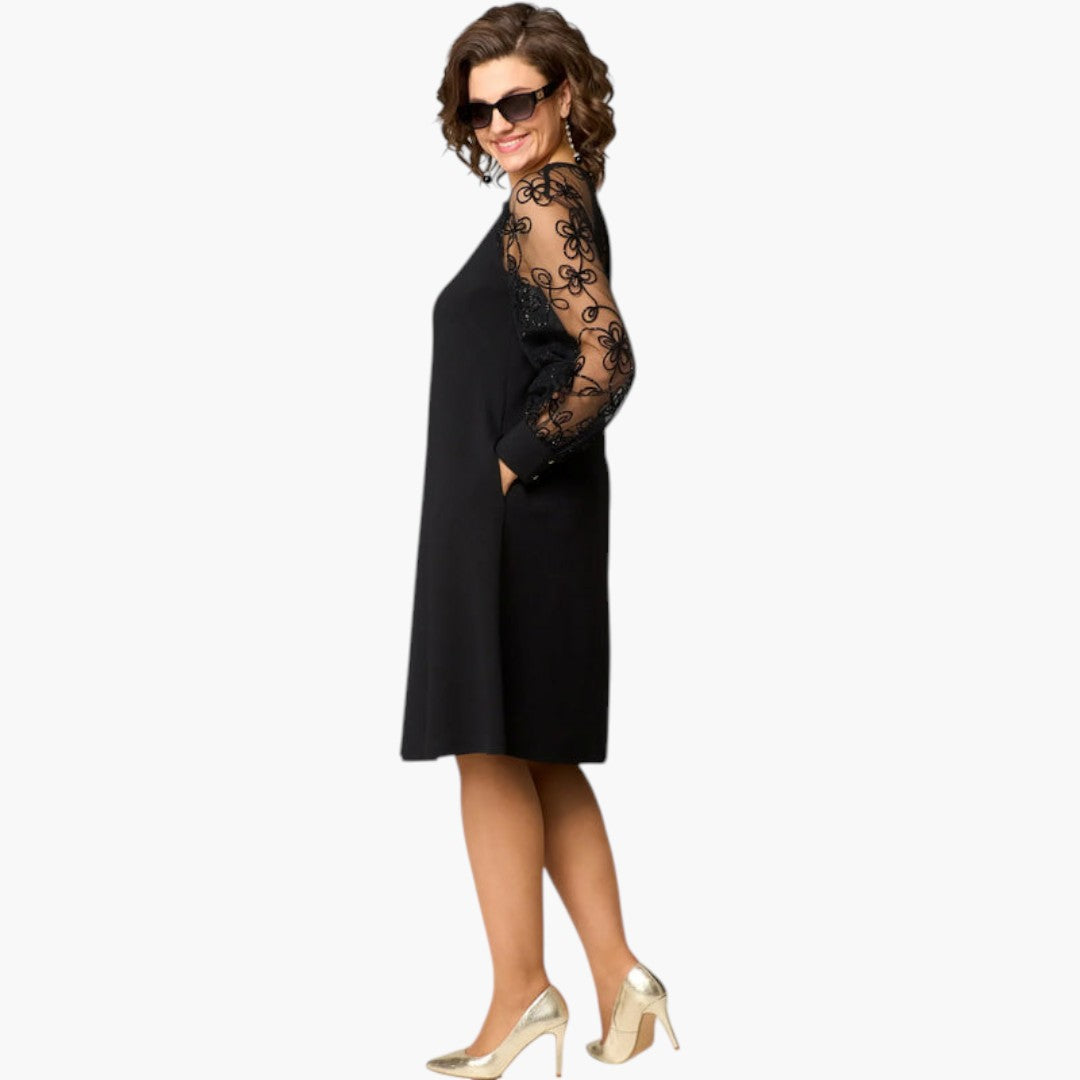 Robe midi femme avec manches en dentelle