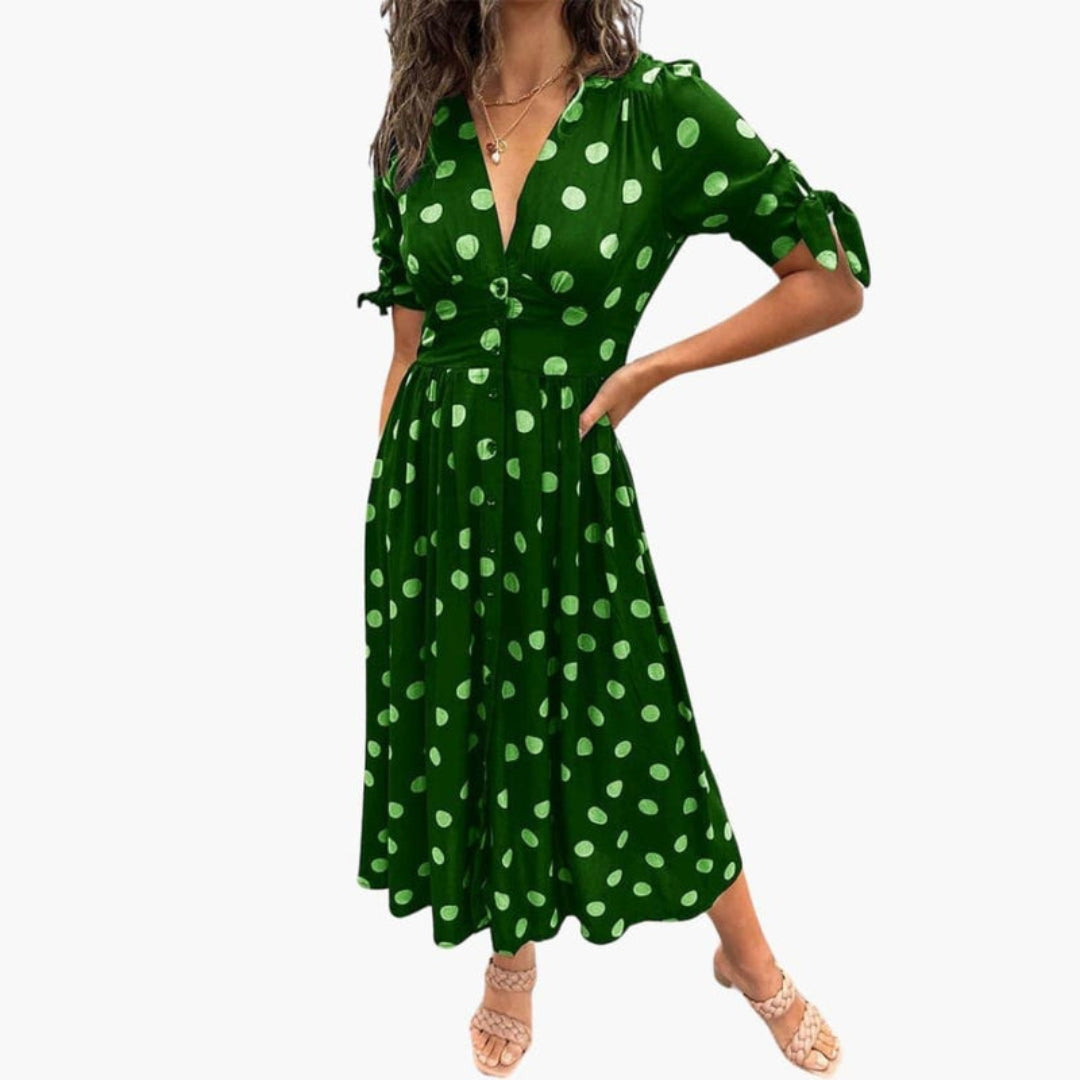 Robe midi femme col V avec boutons sur le devant