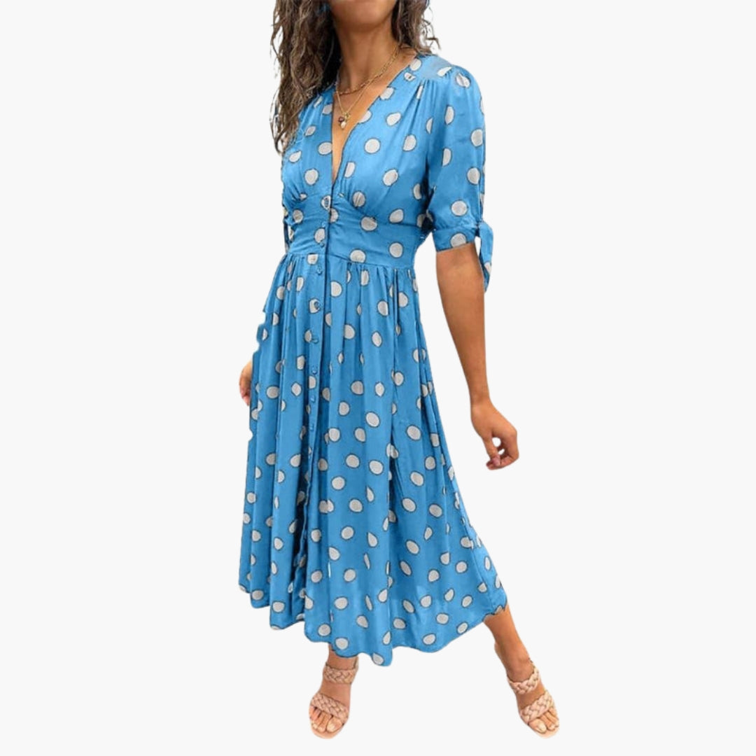 Robe midi femme col V avec boutons sur le devant