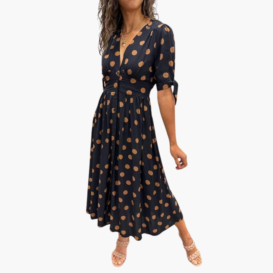 Robe midi femme col V avec boutons sur le devant