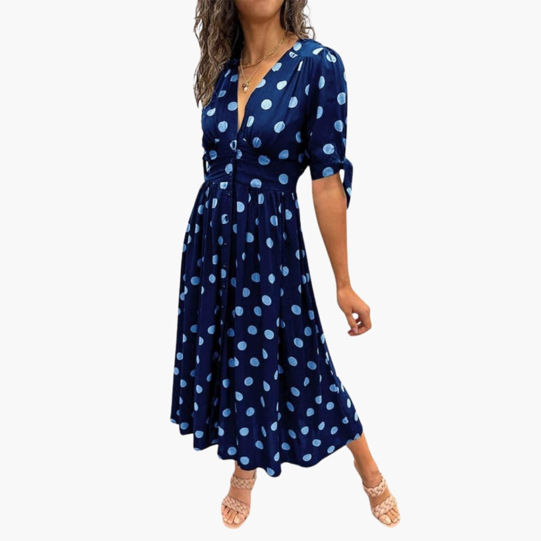 Robe midi femme col V avec boutons sur le devant