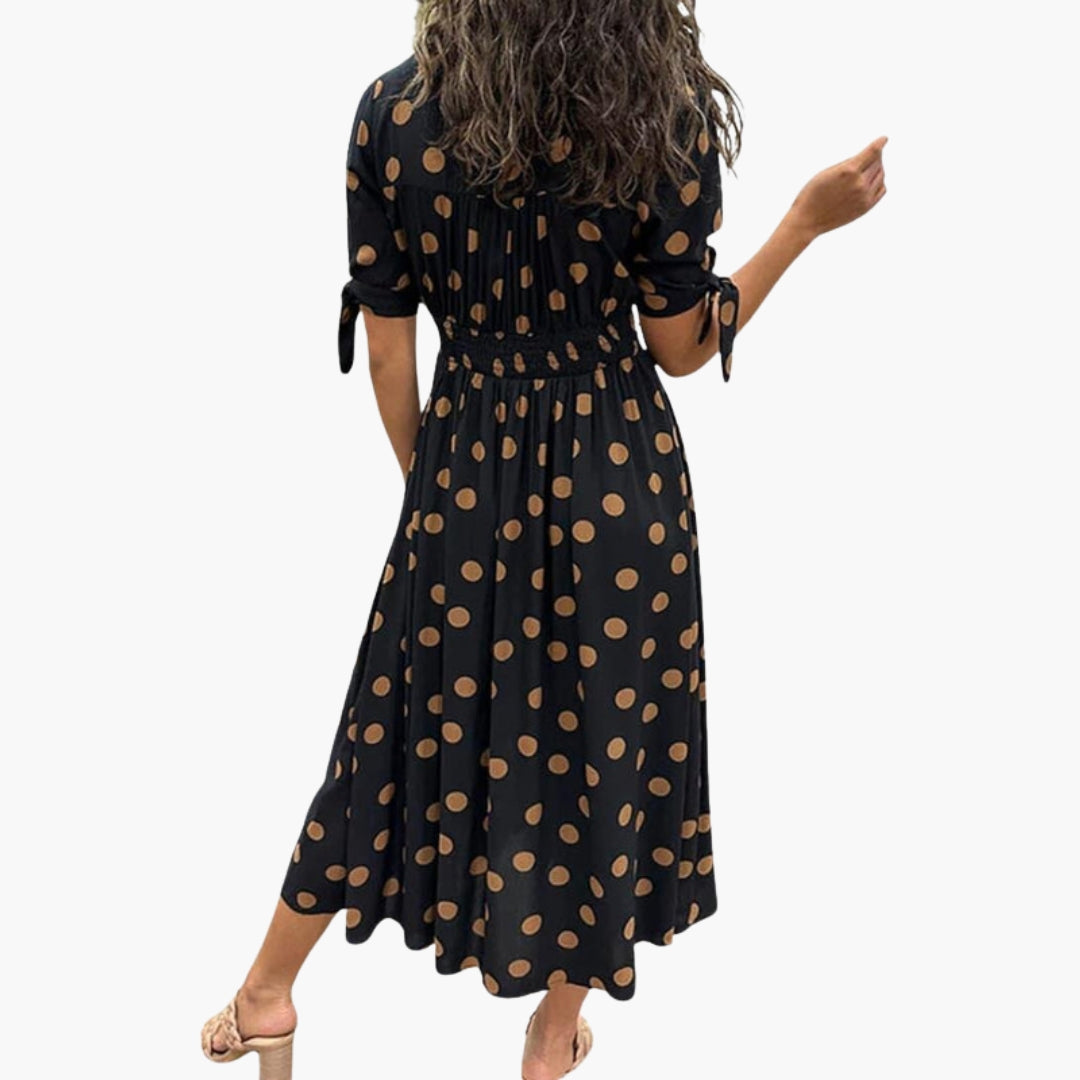 Robe midi femme col V avec boutons sur le devant