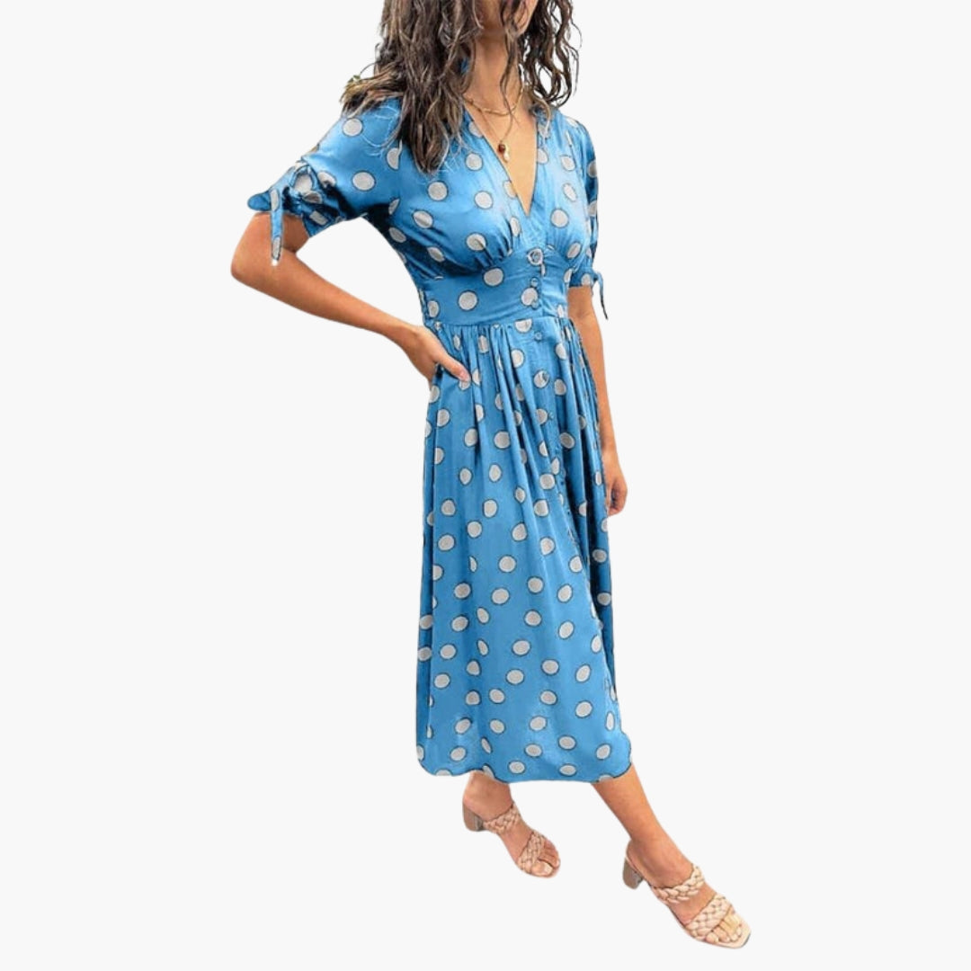 Robe midi femme col V avec boutons sur le devant