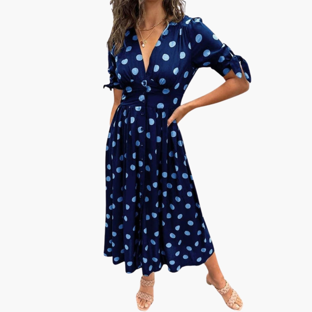 Robe midi femme col V avec boutons sur le devant