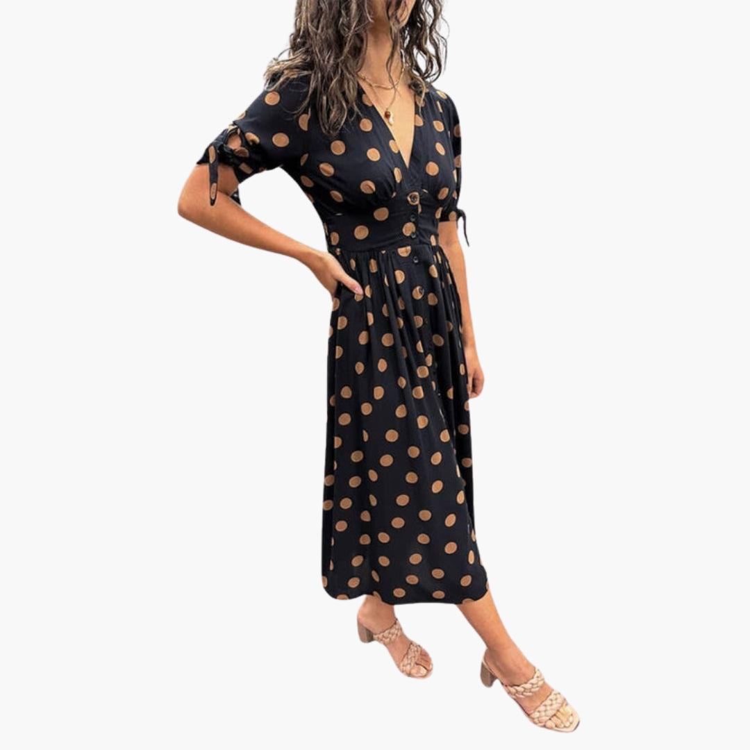 Robe midi femme col V avec boutons sur le devant