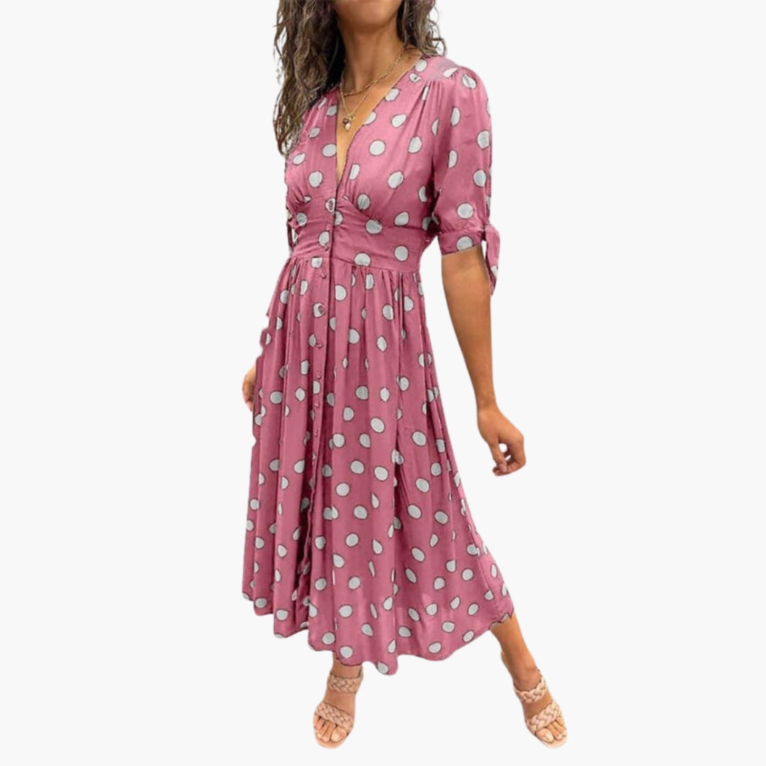 Robe midi femme col V avec boutons sur le devant