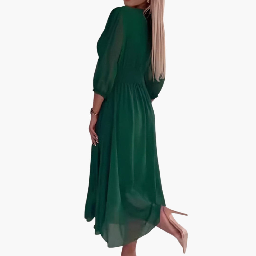 Vestido midi para mujer con escote en V y mangas tres cuartos