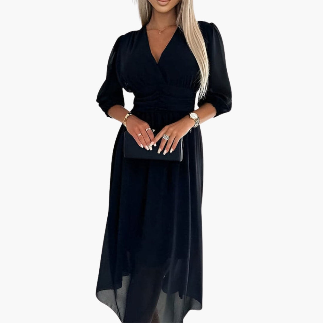 Vestido midi para mujer con escote en V y mangas tres cuartos
