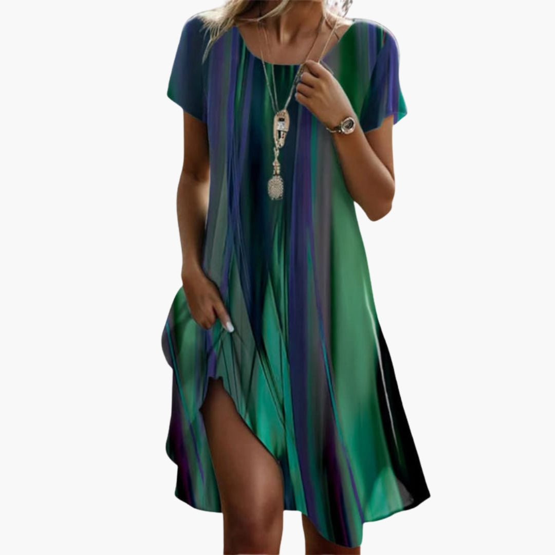 Robe midi femme col rond manches courtes