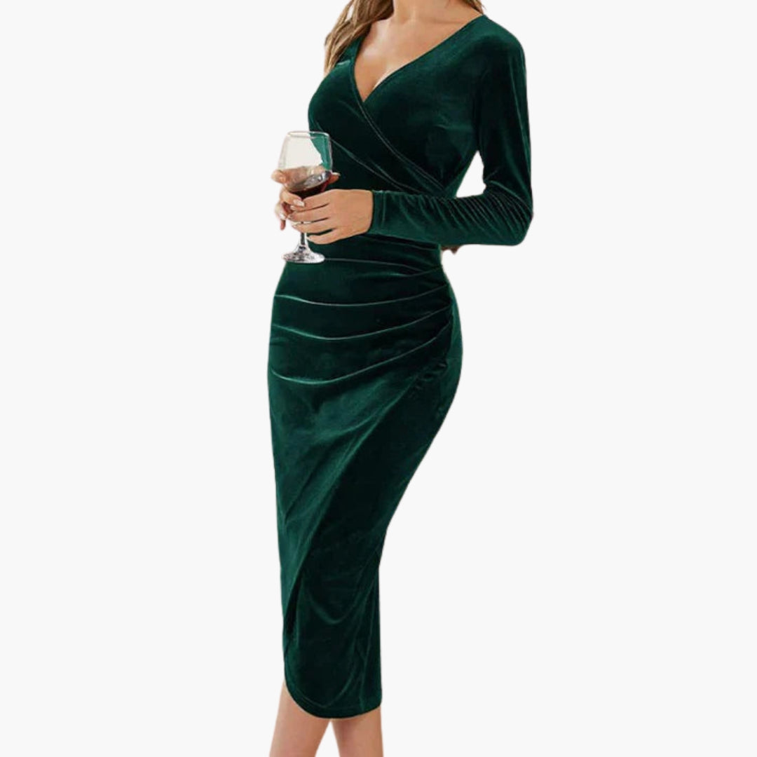 Abito midi donna in velluto con maniche lunghe