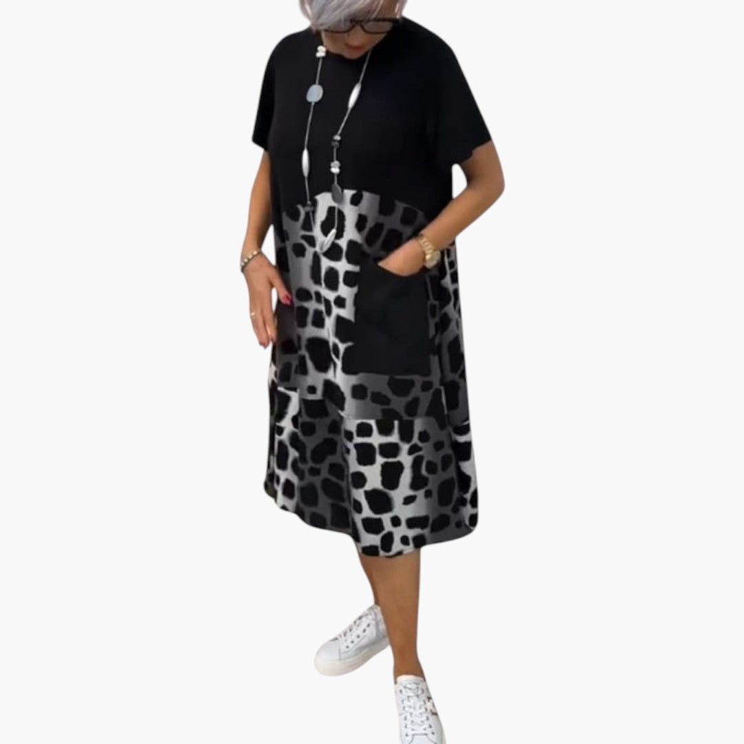 Robe midi femme manches courtes avec surface à motif