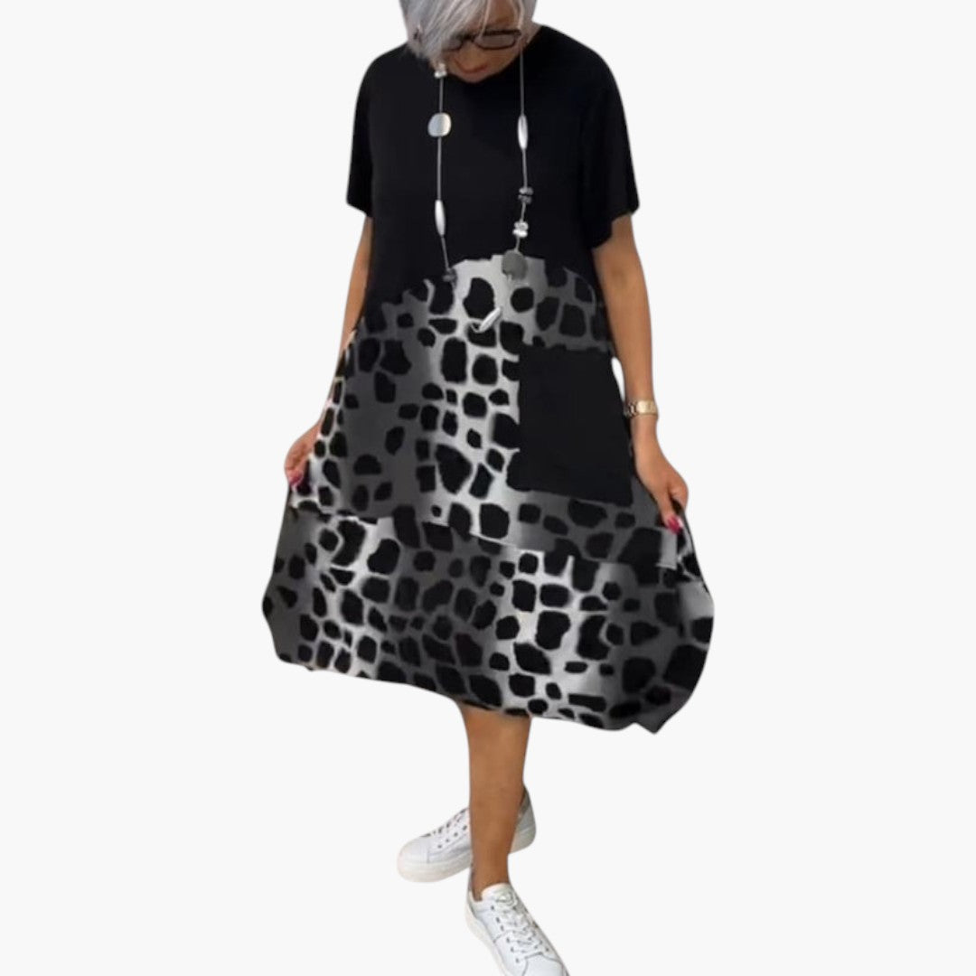 Robe midi femme manches courtes avec surface à motif