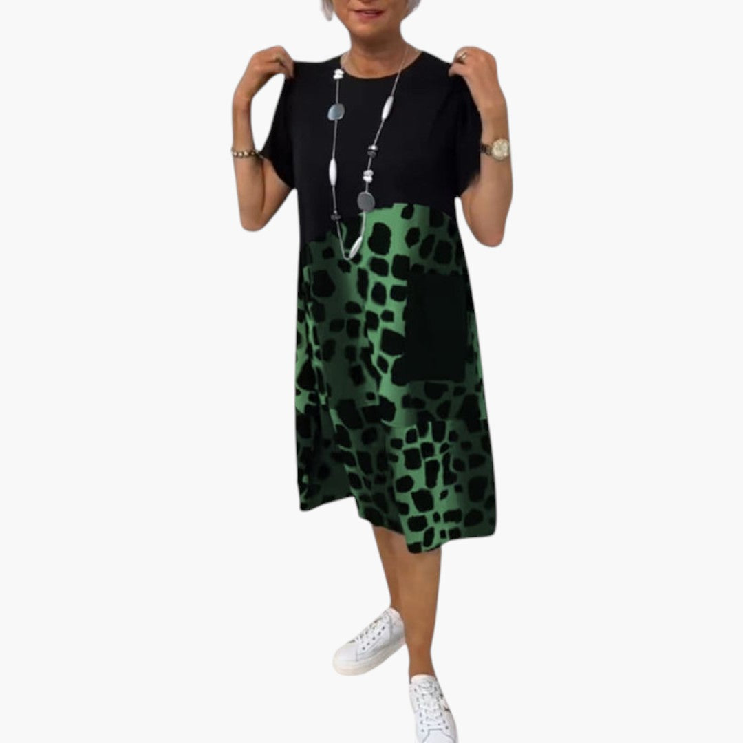 Robe midi femme manches courtes avec surface à motif