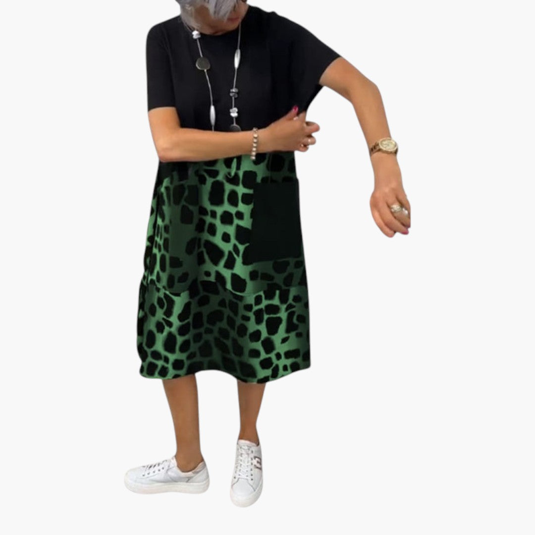 Robe midi femme manches courtes avec surface à motif