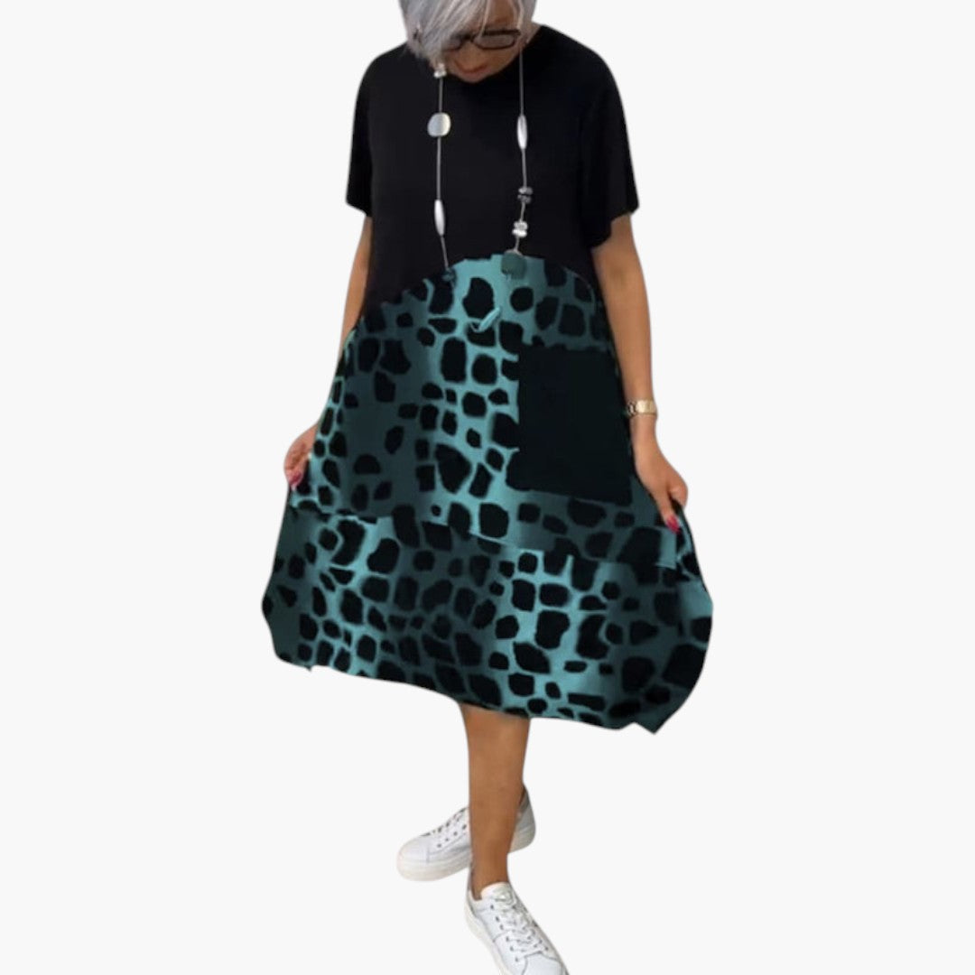 Robe midi femme manches courtes avec surface à motif