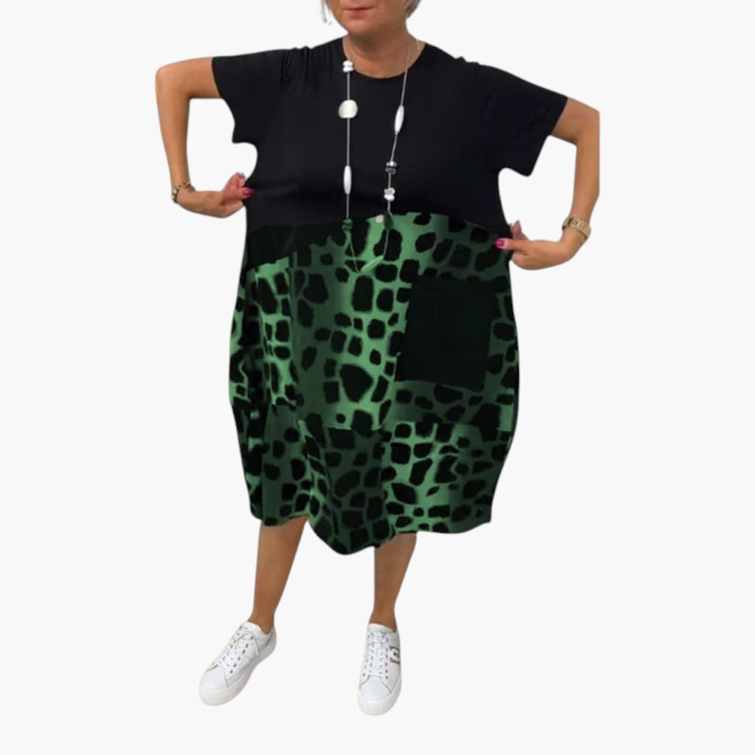 Robe midi femme manches courtes avec surface à motif