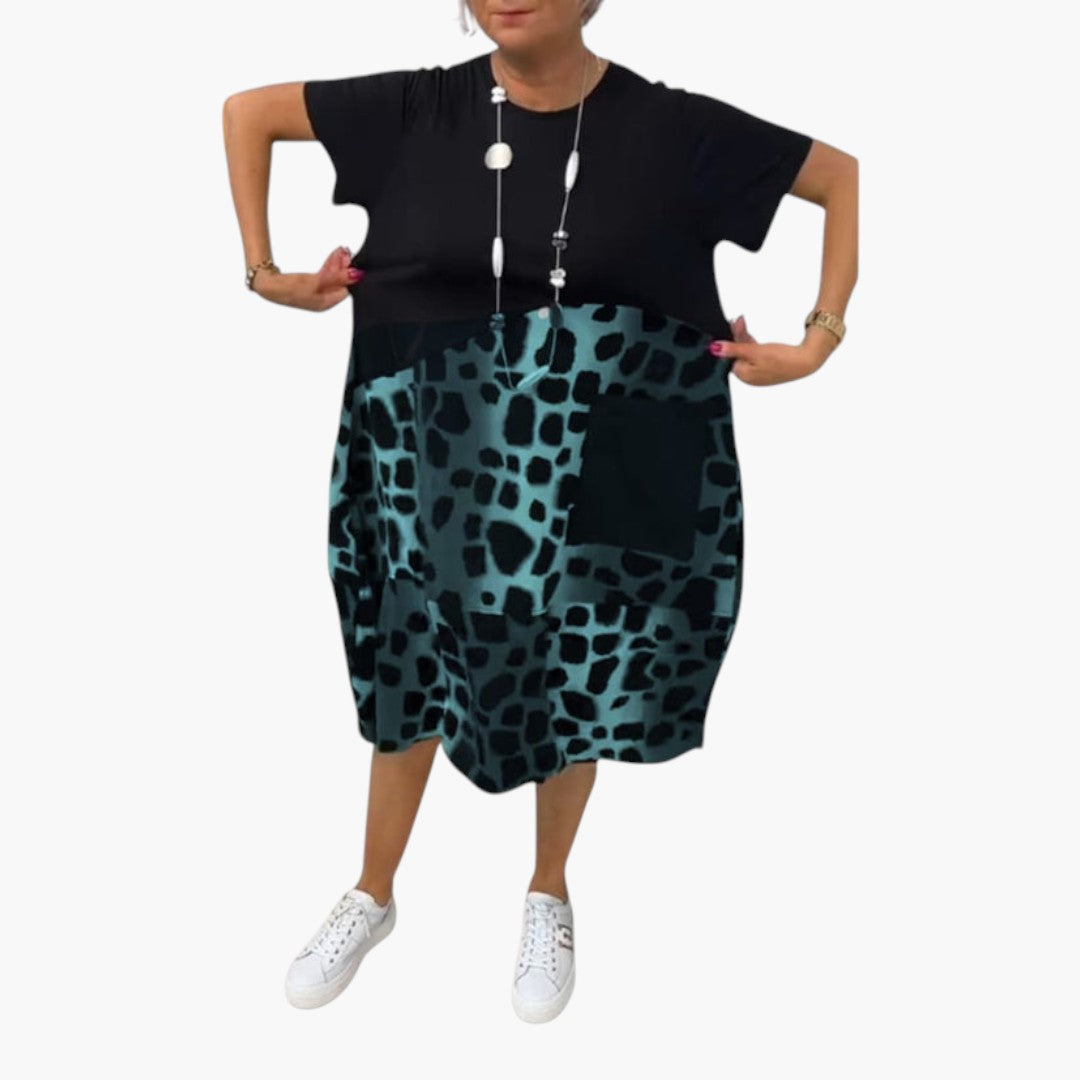 Robe midi femme manches courtes avec surface à motif