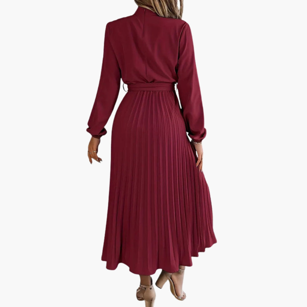 Robe midi femme plissée avec col montant