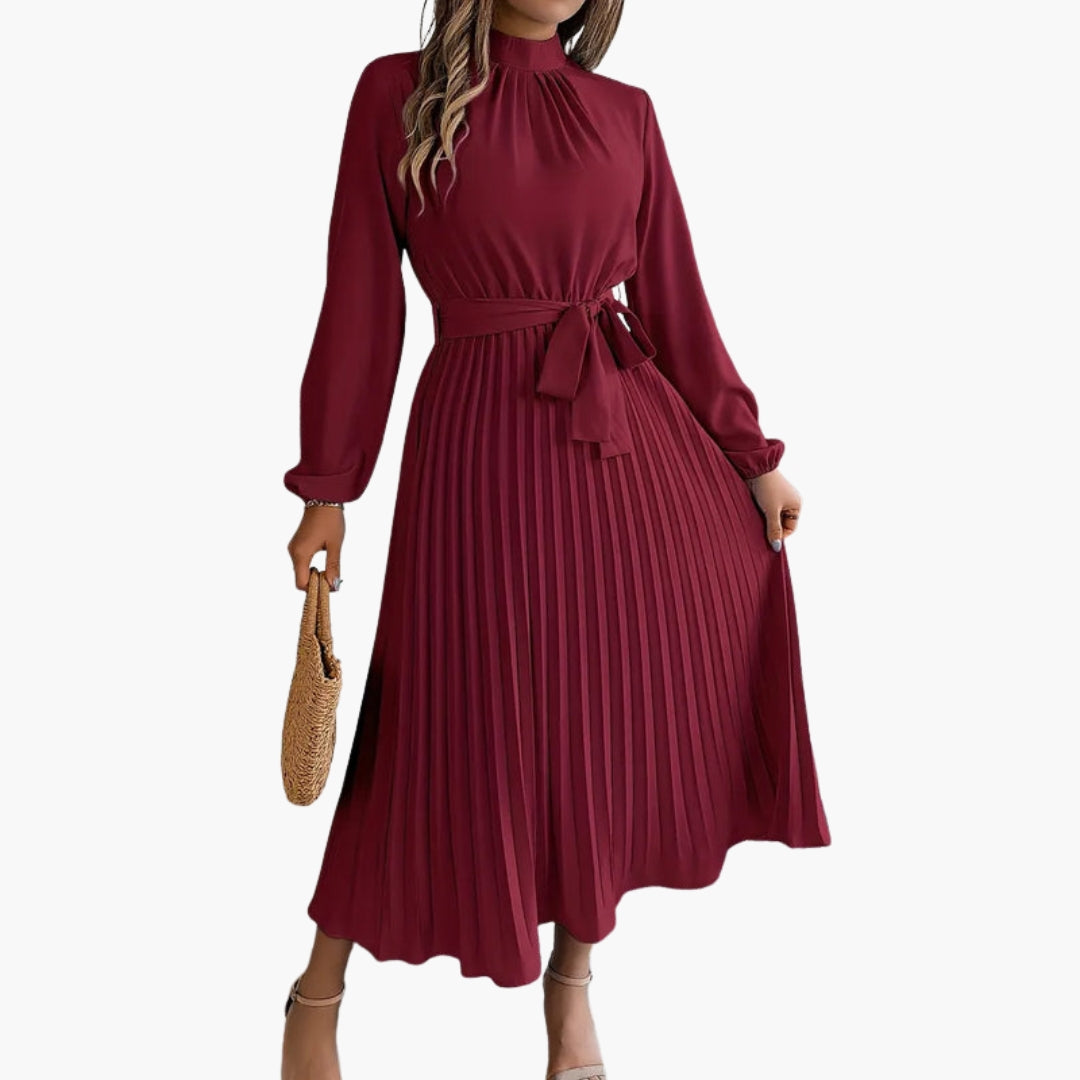 Robe midi femme plissée avec col montant