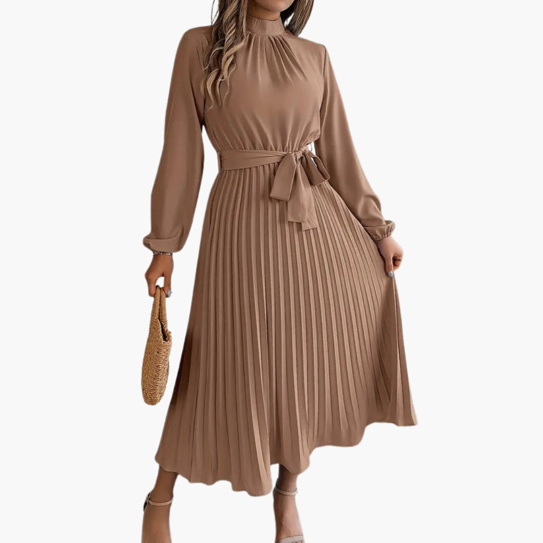 Robe midi femme plissée avec col montant