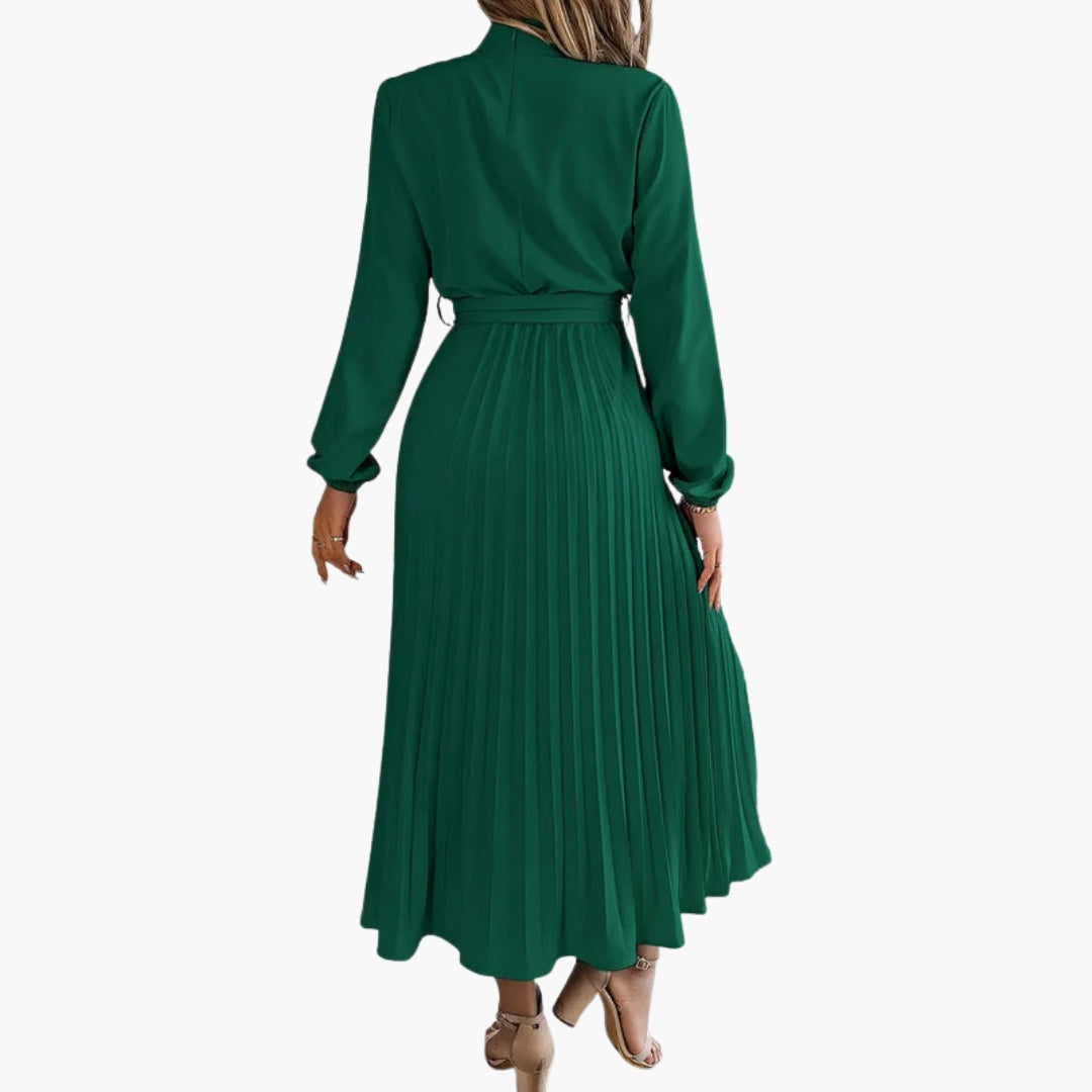 Robe midi femme plissée avec col montant
