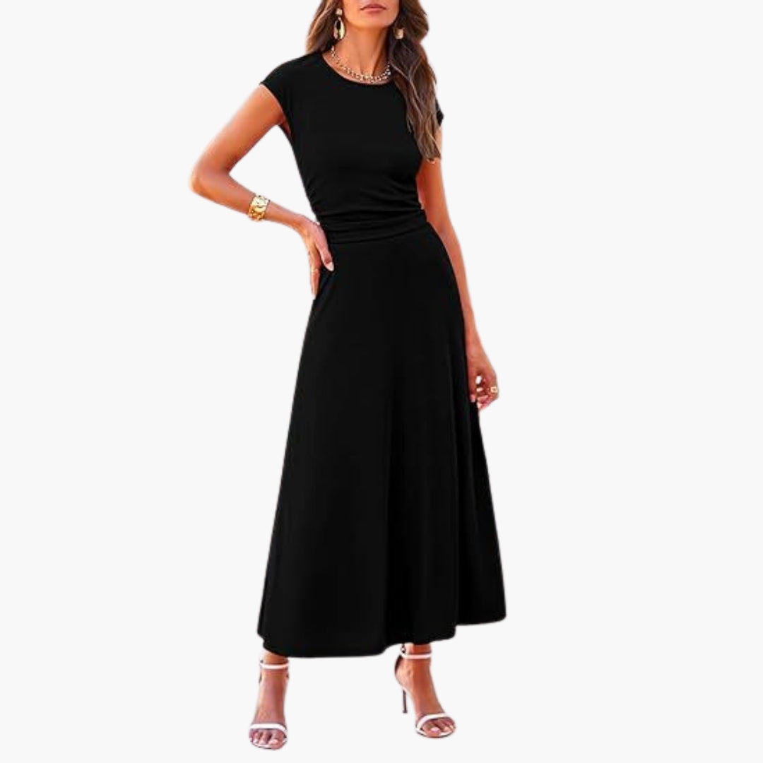 Robe midi femme taille haute avec manches courtes