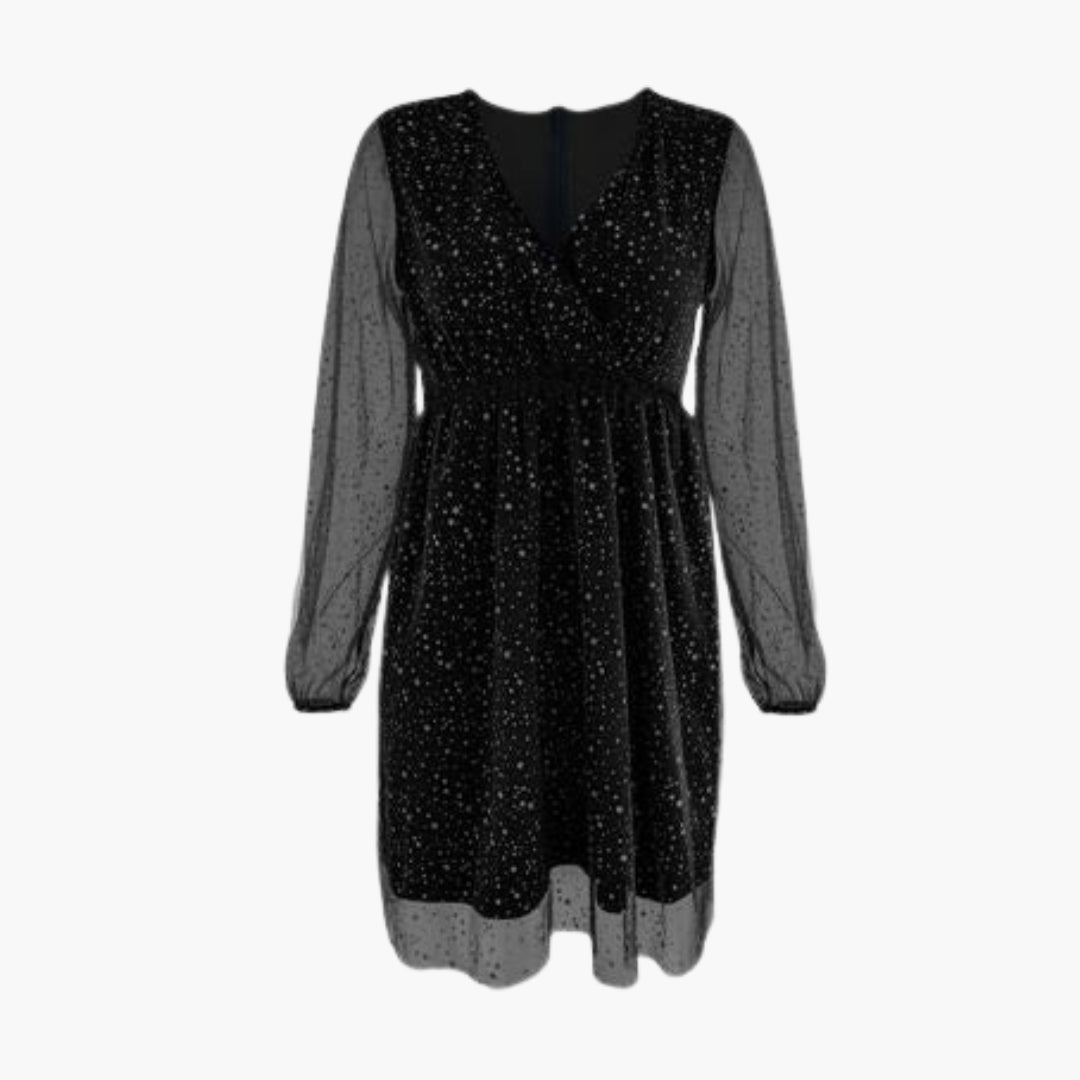 Vestido corto para mujer con escote cruzado y mangas abullonadas