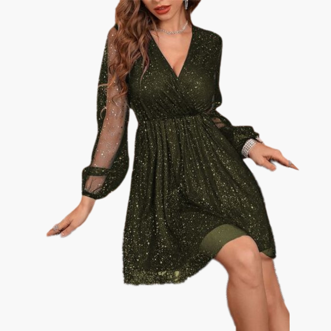 Vestido corto para mujer con escote cruzado y mangas abullonadas