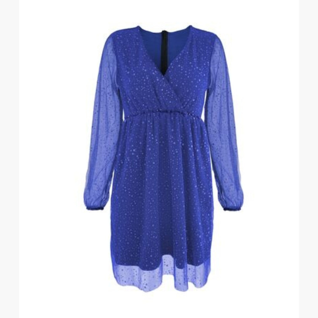 Vestido corto para mujer con escote cruzado y mangas abullonadas