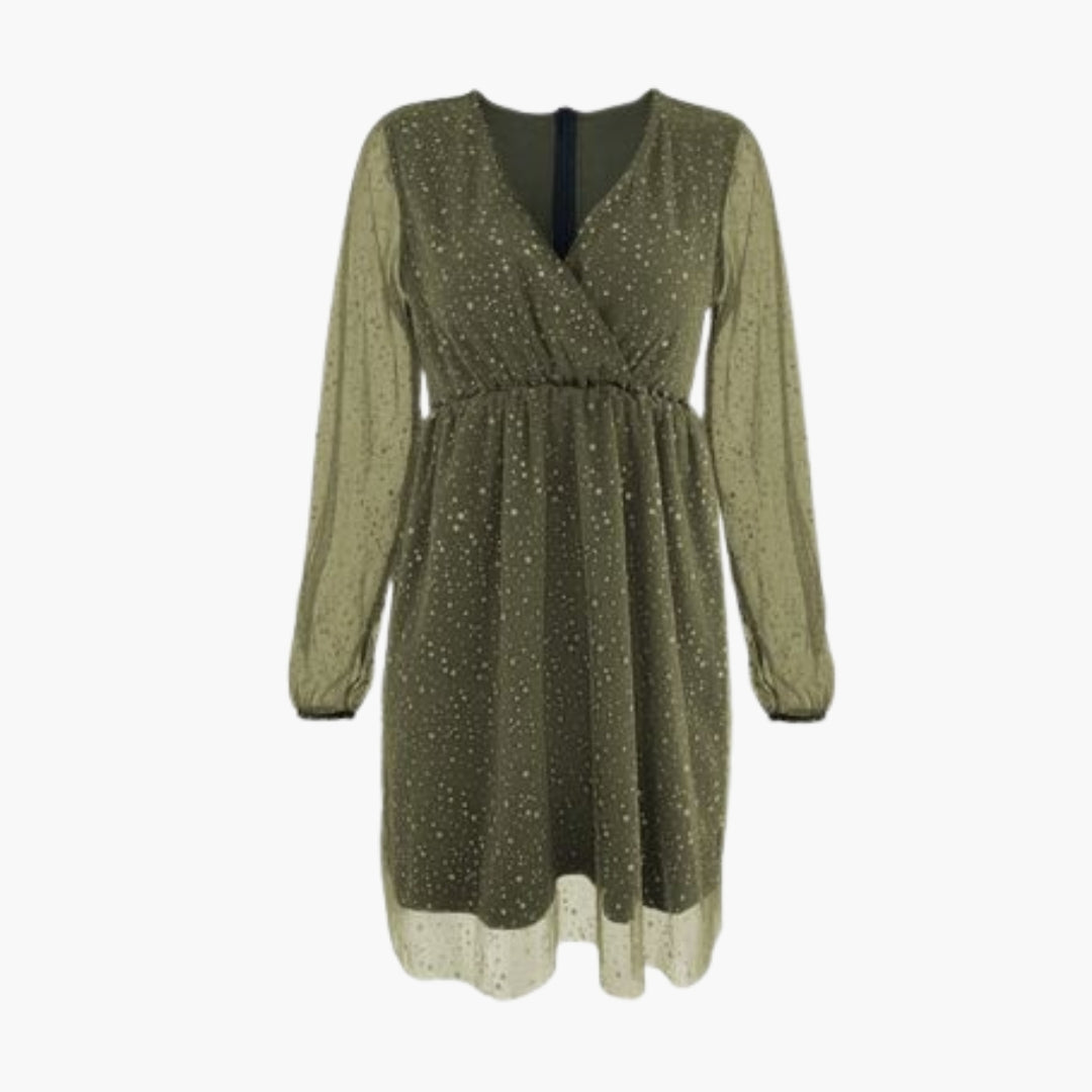 Vestido corto para mujer con escote cruzado y mangas abullonadas