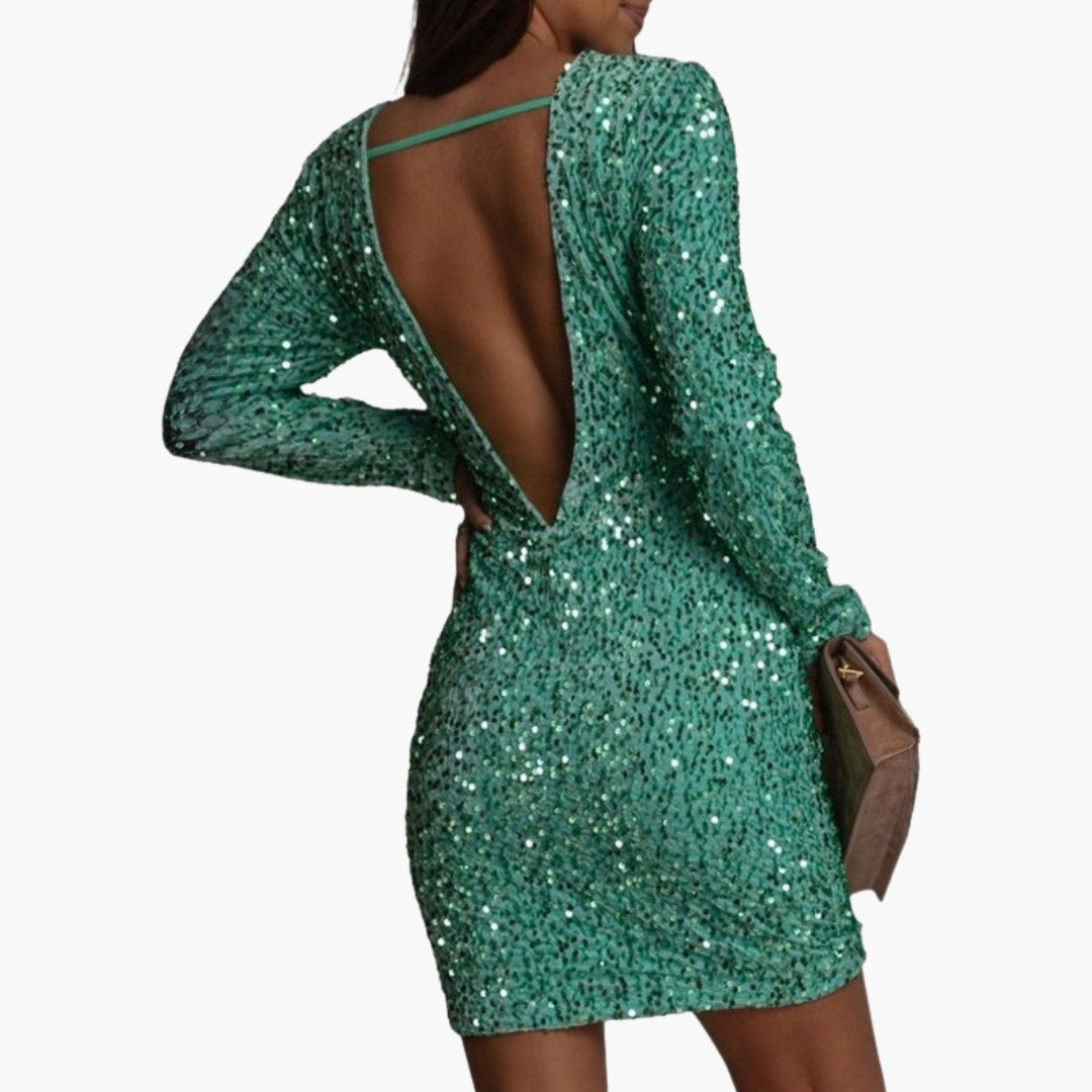 Robe mini femme à manches longues avec dos ouvert