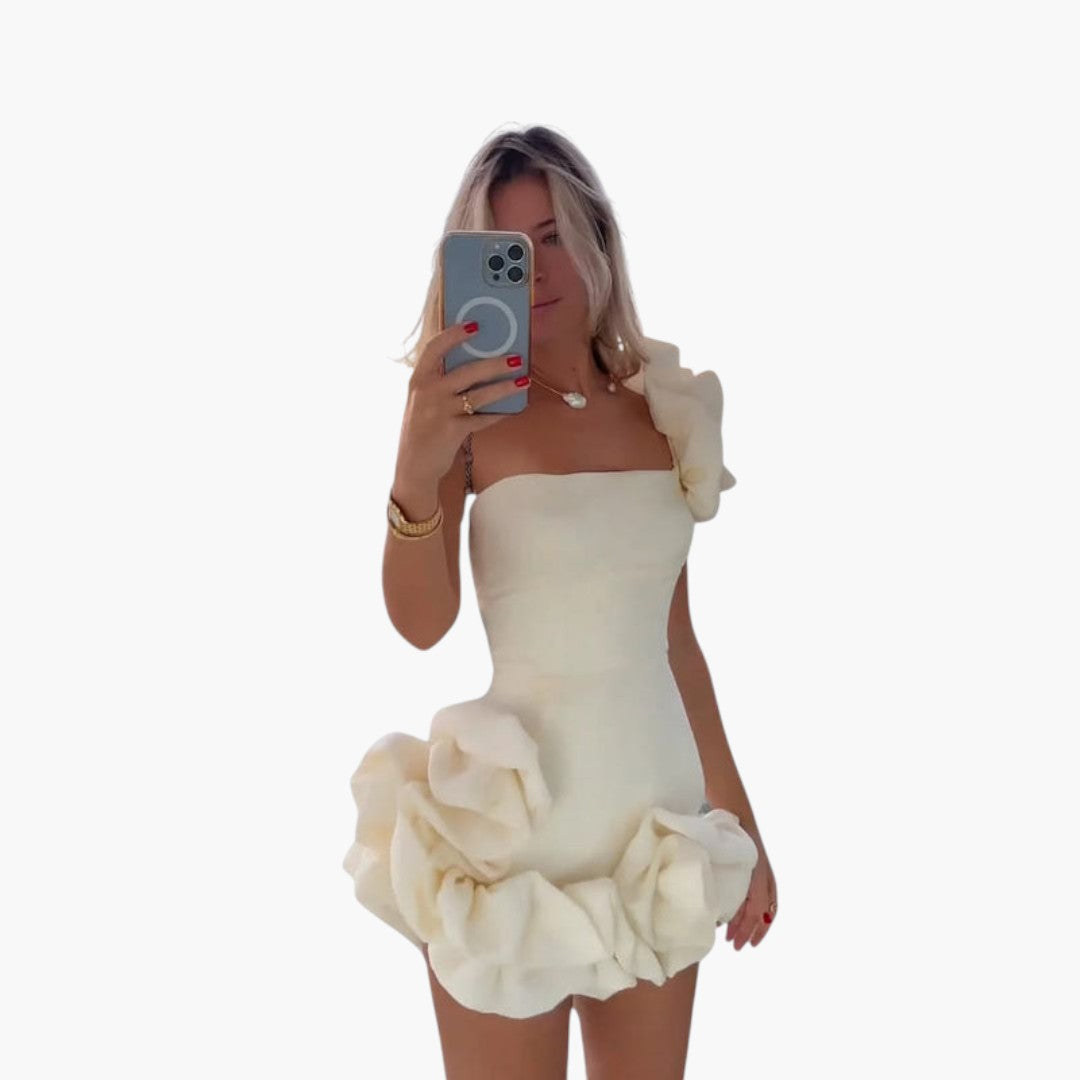 Mini-Kleid für Damen mit einer Schulter und Volantabschluss