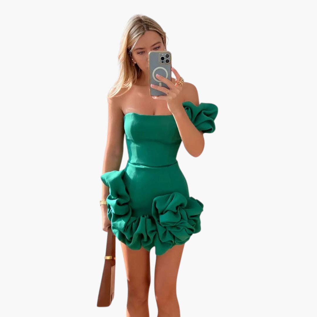 Mini-Kleid für Damen mit einer Schulter und Volantabschluss