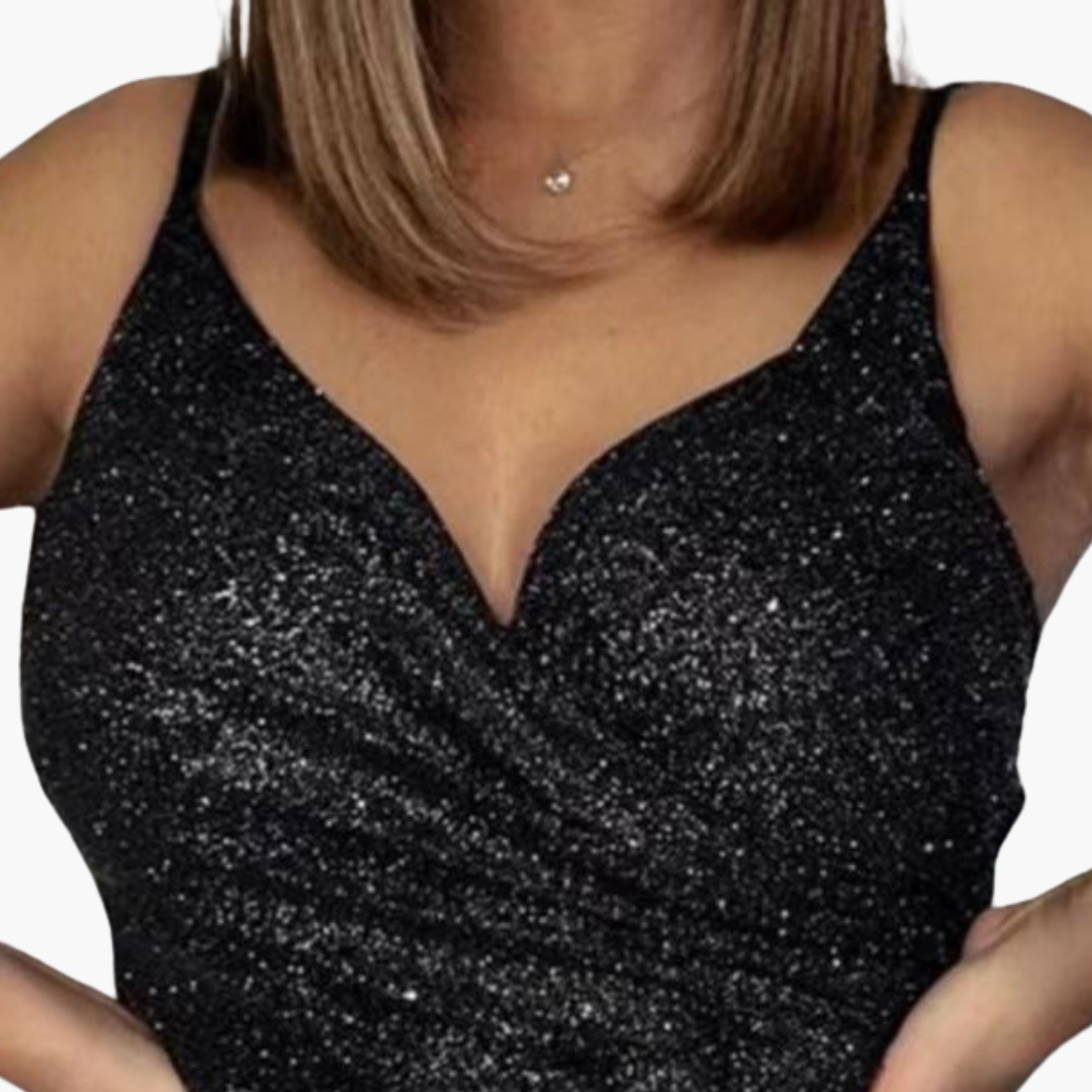 Wickelkleid für Damen mit V-Ausschnitt und Paillettenoberfläche