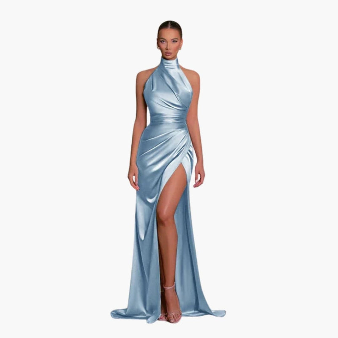 Robe para senhora com decote halter e racha