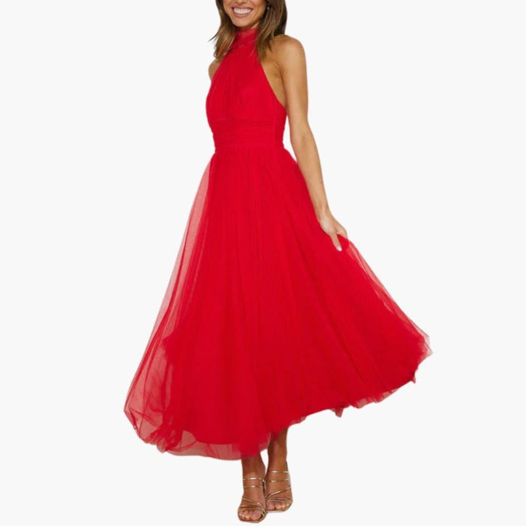 Robe pour femme avec encolure licou et jupe à couches