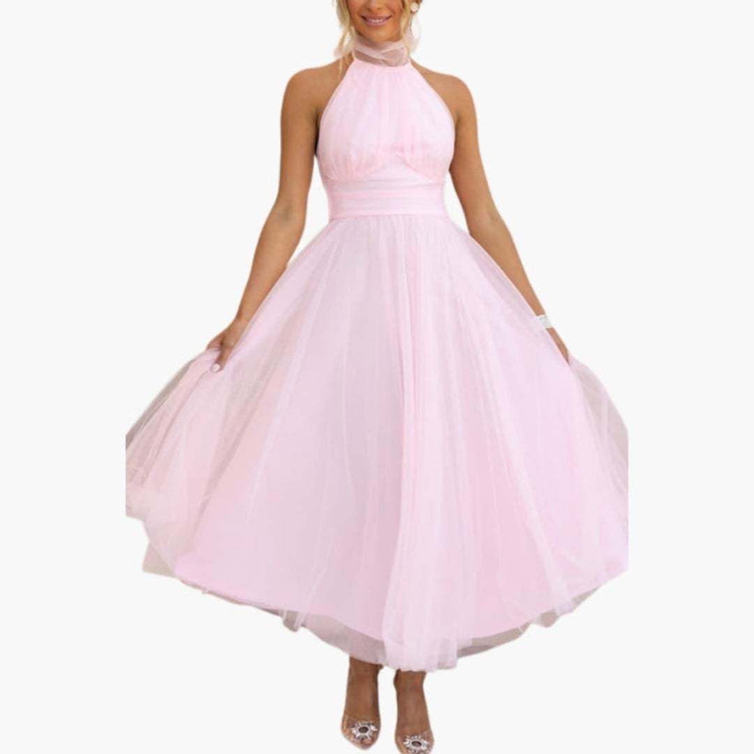 Robe pour femme avec encolure licou et jupe à couches