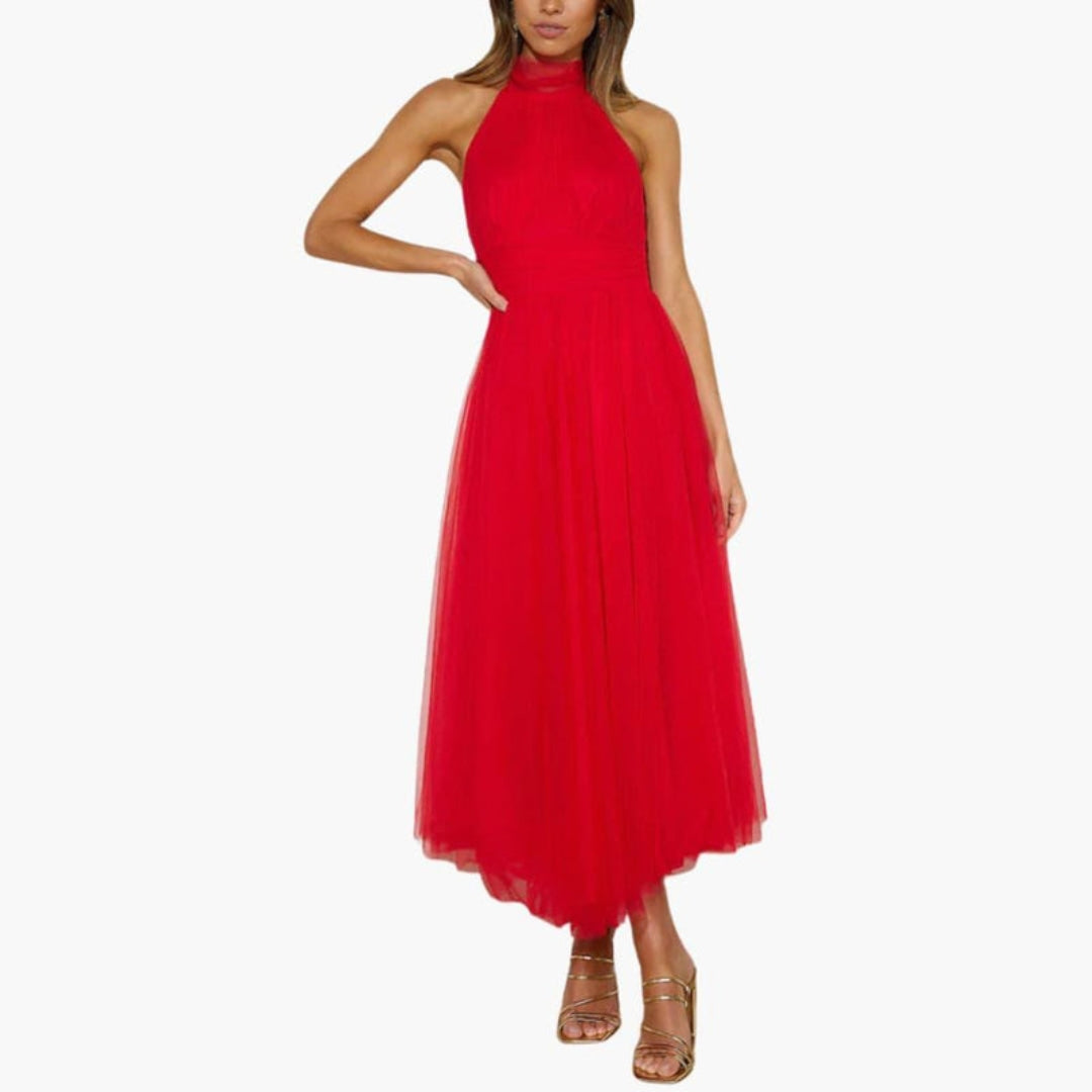 Robe pour femme avec encolure licou et jupe à couches