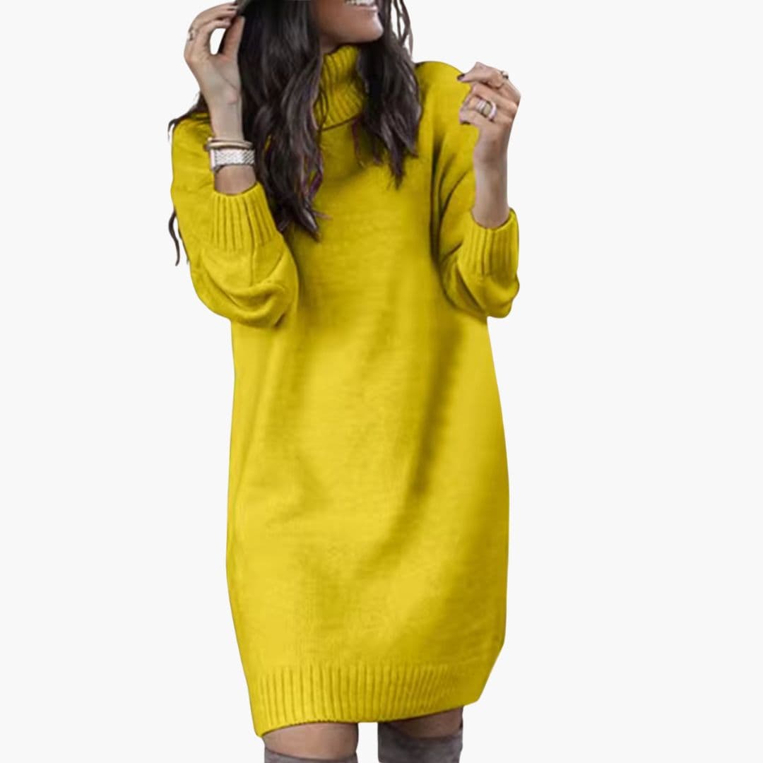 Robe pull à col roulé pour femme avec poignets côtelés
