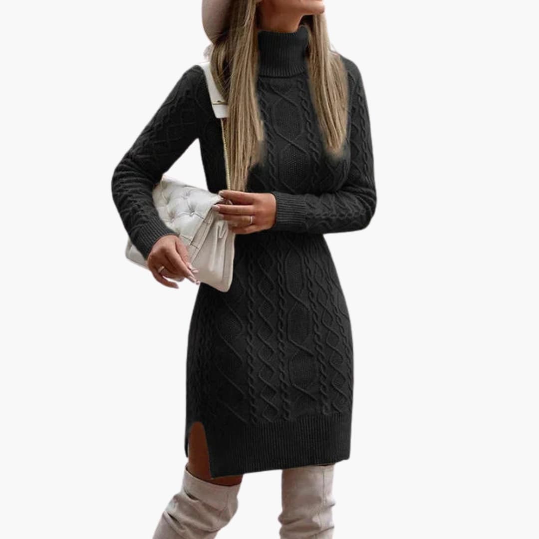 Robe tricotée femme avec manches longues et encolure ronde