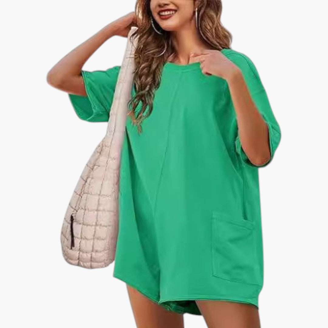 Damen-T-Shirt-Kleid mit rundem Ausschnitt und Seitentasche