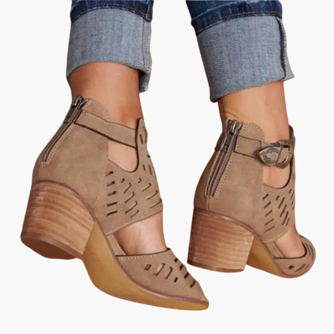 Sandales à Talon Femme avec Bride Cheville et Motif Ajouré