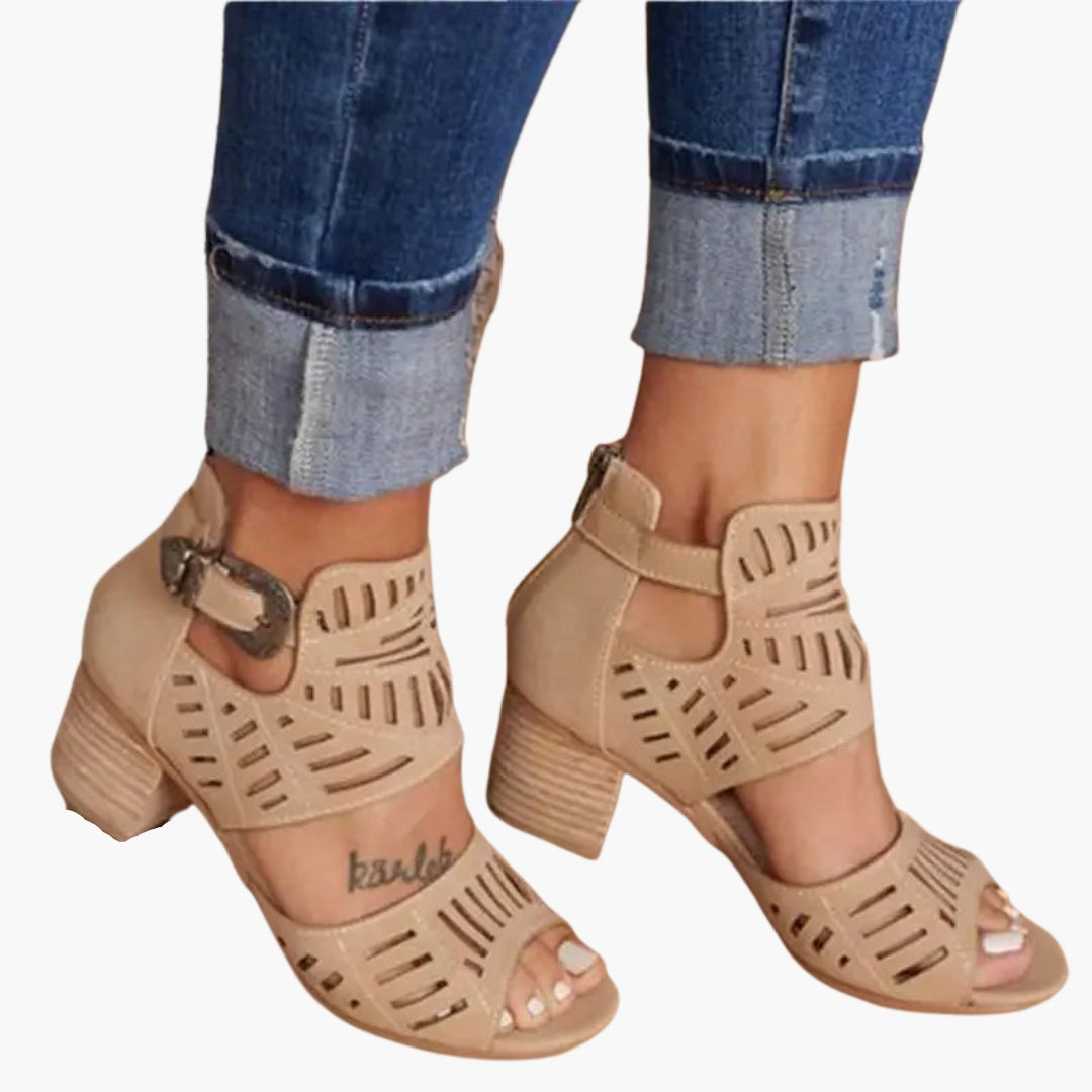 Sandales à Talon Femme avec Bride Cheville et Motif Ajouré