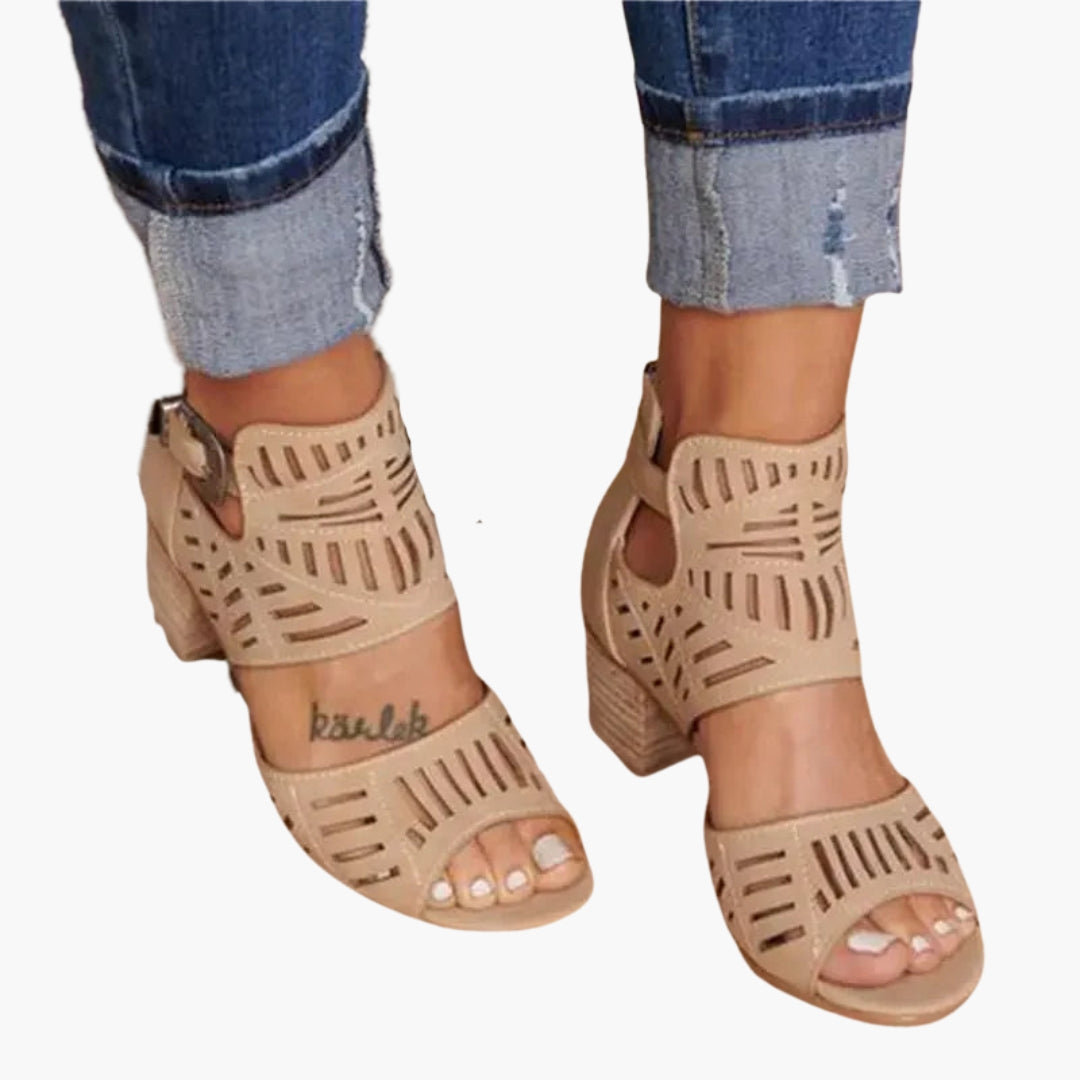Sandales à Talon Femme avec Bride Cheville et Motif Ajouré