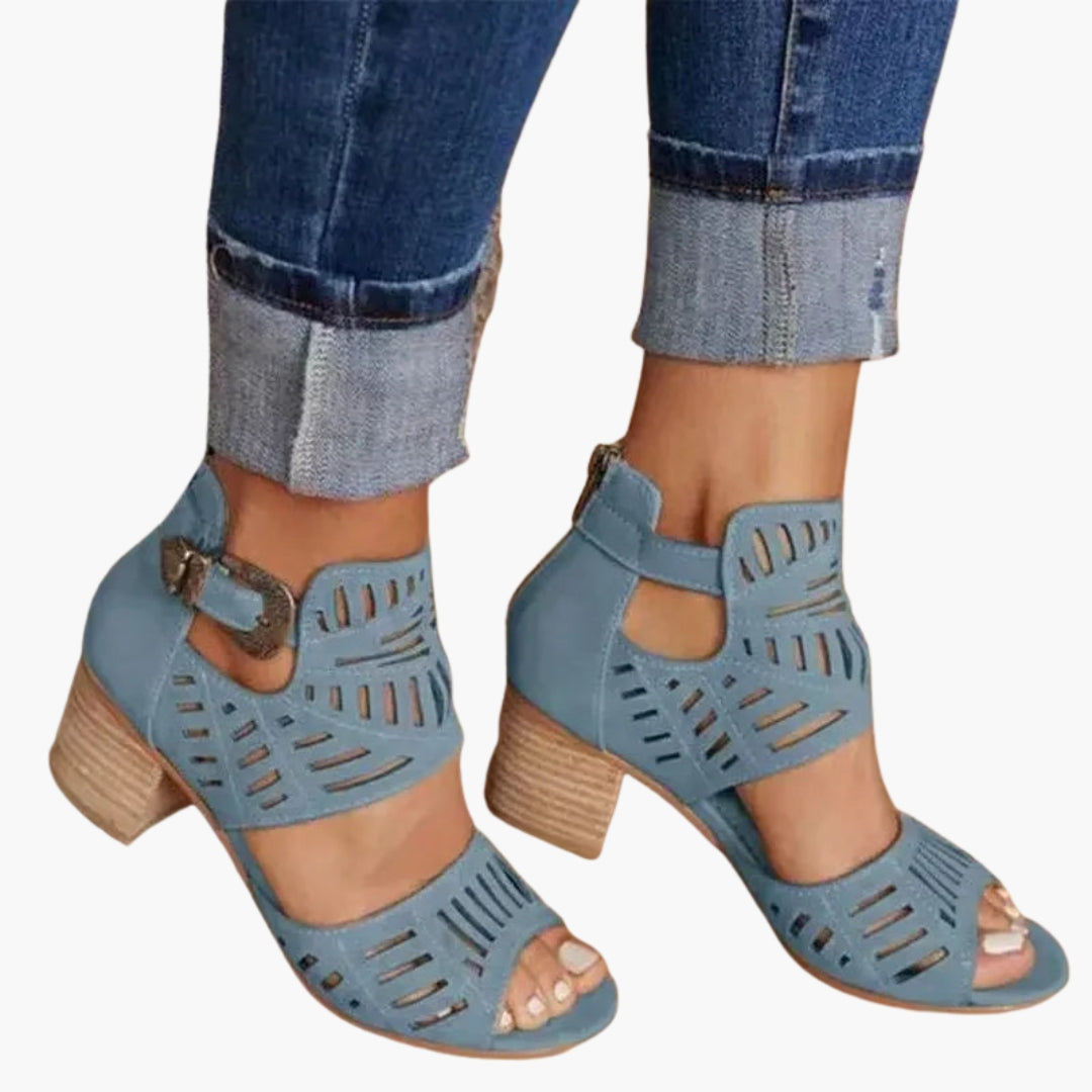 Sandales à Talon Femme avec Bride Cheville et Motif Ajouré