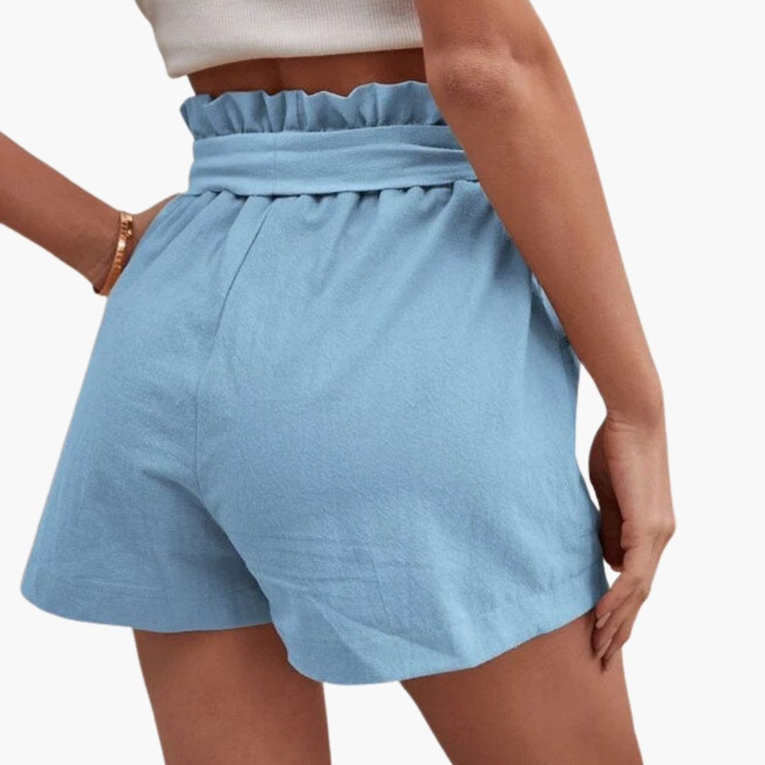 Kurze Damenhose mit hohem Bund und Kordelzug