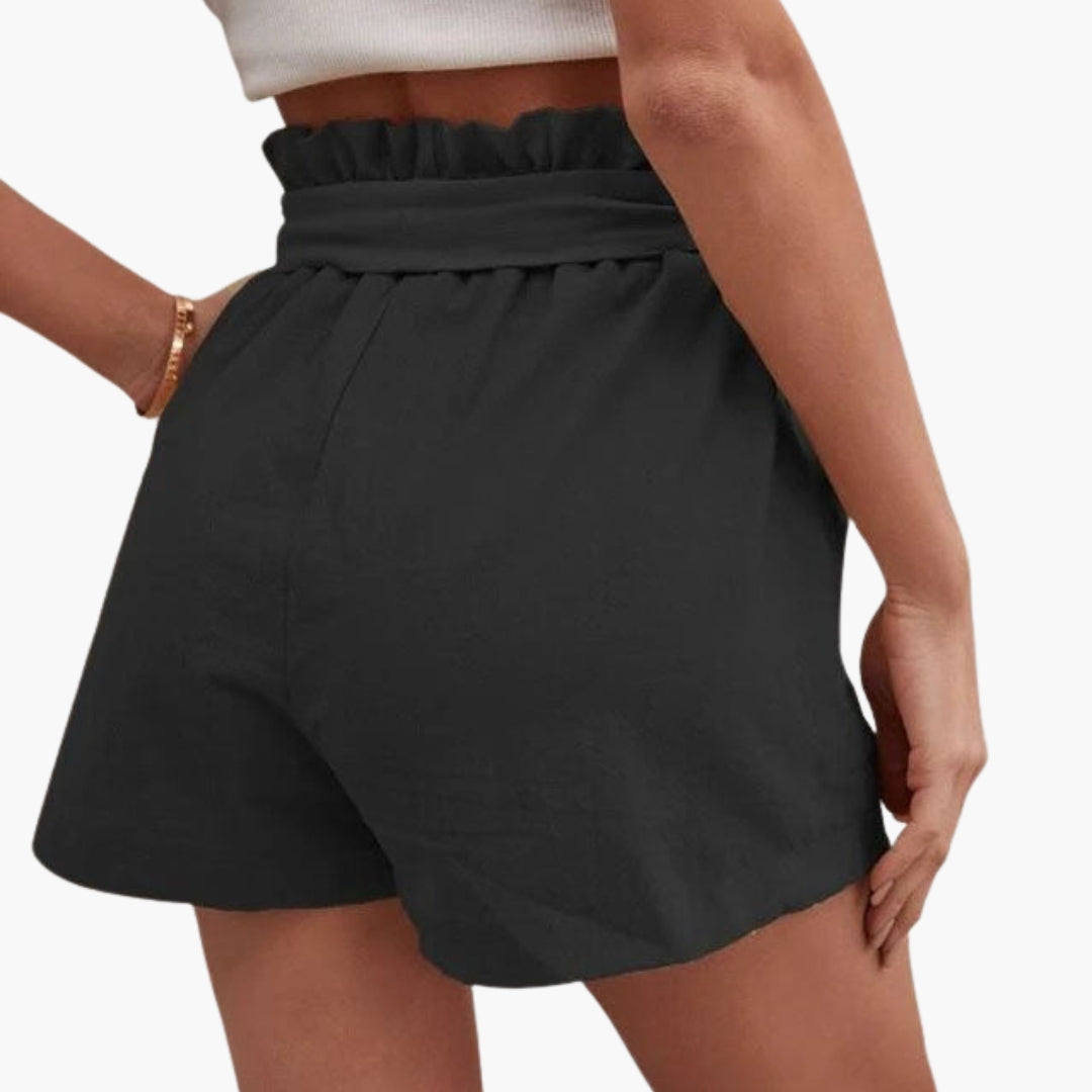 Kurze Damenhose mit hohem Bund und Kordelzug
