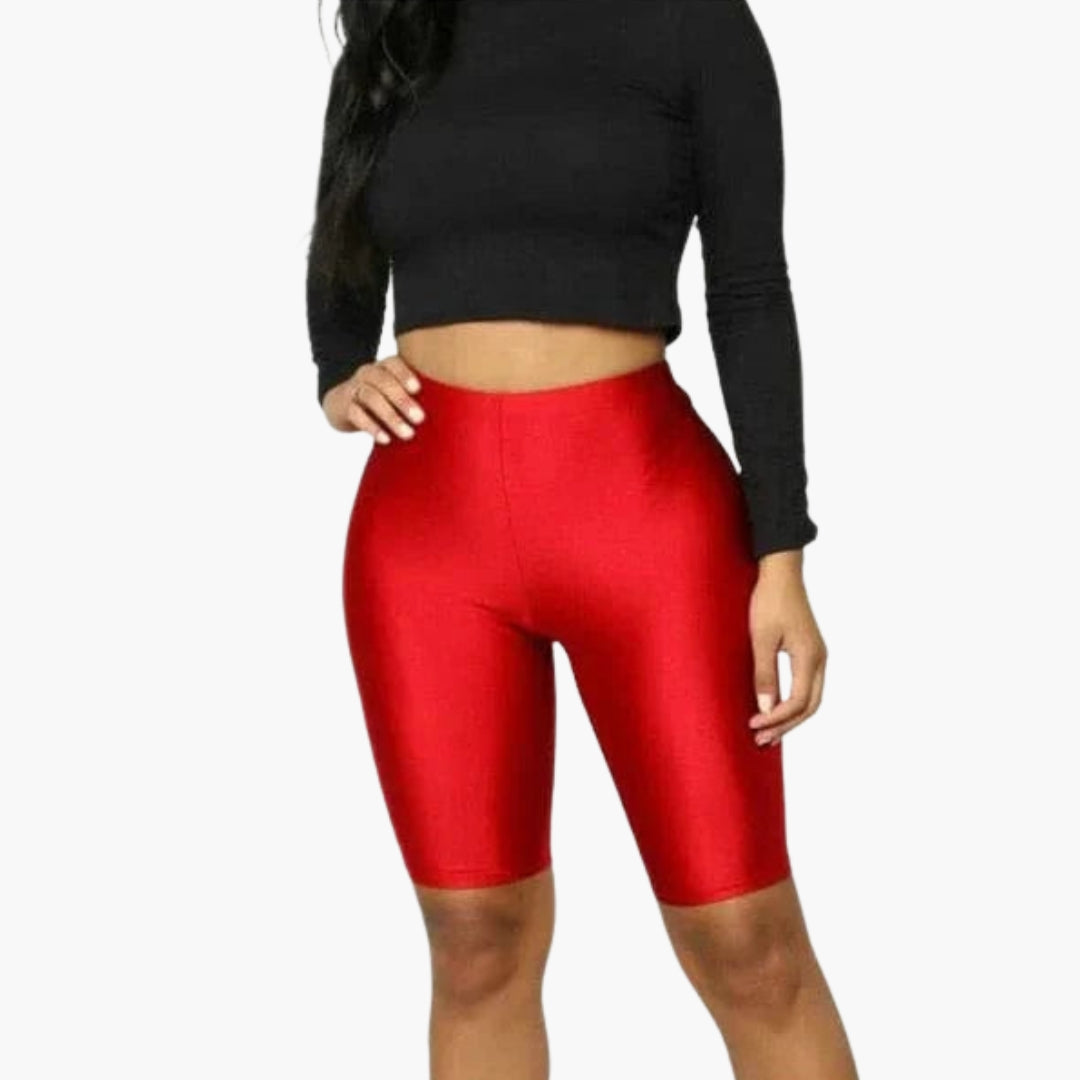 Short de sport femme taille haute à surface brillante